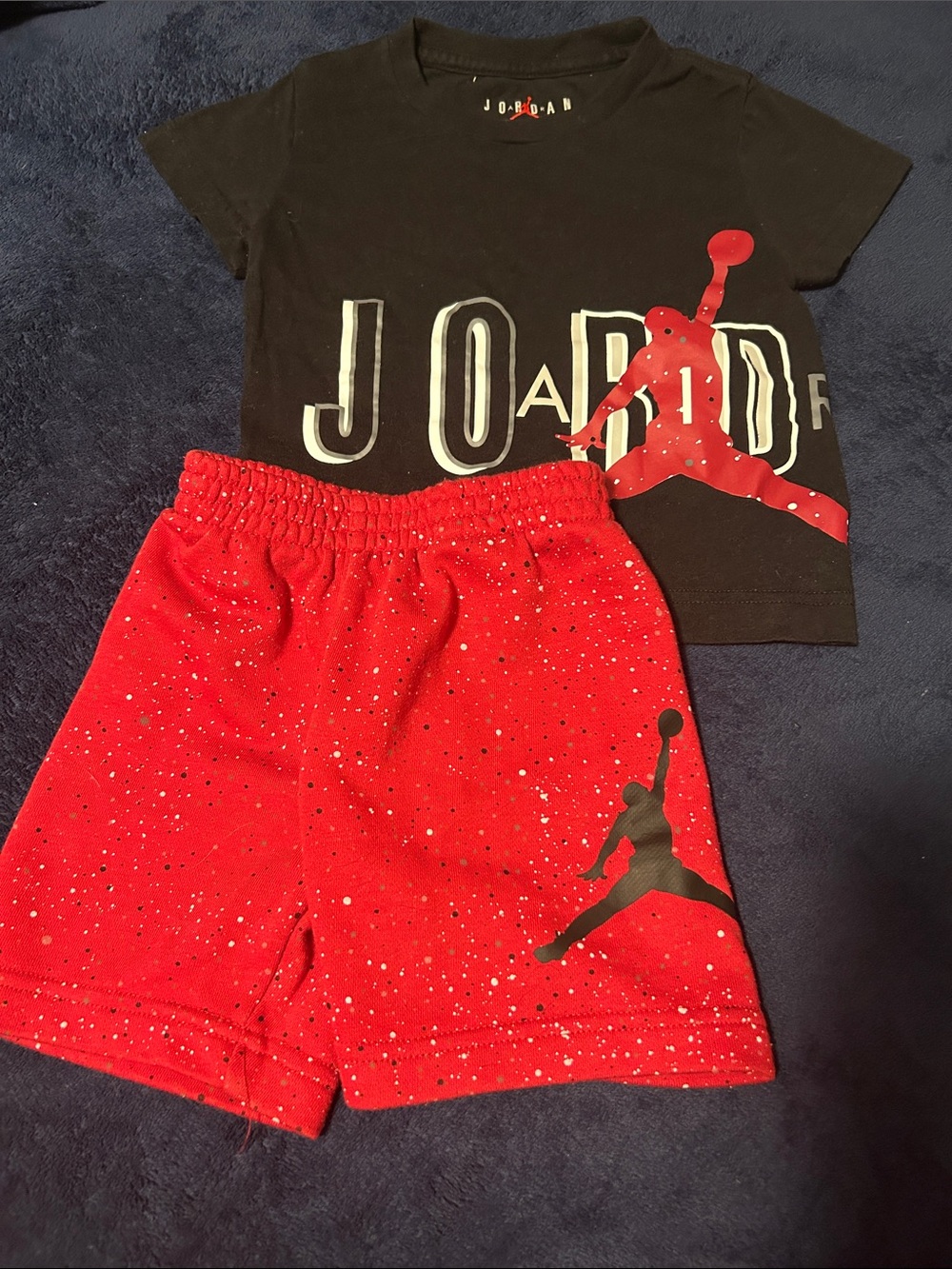 Jordan Red Speckled Boys' Athletic Shorts with black Jumpman Jordan Shirt